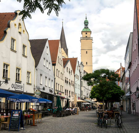 INGOLSTADT, GERMANY - Street view in Ingolstadt, with historic and commercial buildingsのeditorial素材