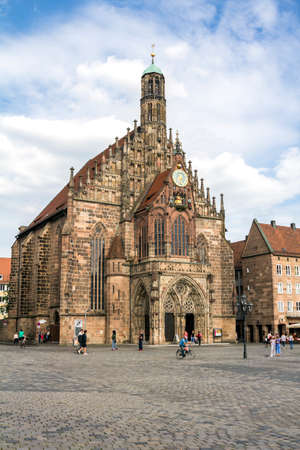 NUREMBERG, GERMANY : Frauenkirche (Our Lady's church) at the Nuernberger Hauptmarkt (central square) in historical Nuremberg town. Nuremberg, Bavaria, Germany. Nuremberg.のeditorial素材