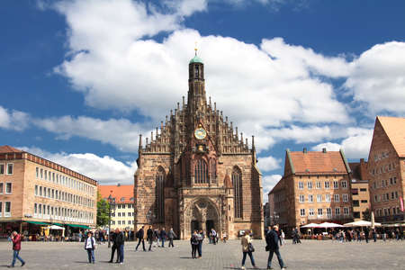 NUREMBERG, GERMANY : Frauenkirche (Our Lady's church) at the Nuernberger Hauptmarkt (central square) in historical Nuremberg town. Nuremberg, Bavaria, Germany. Nuremberg.のeditorial素材