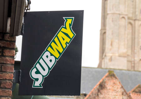 Bruges, Belgium : Store front sign - Subway (Fast food chain restaurants)のeditorial素材