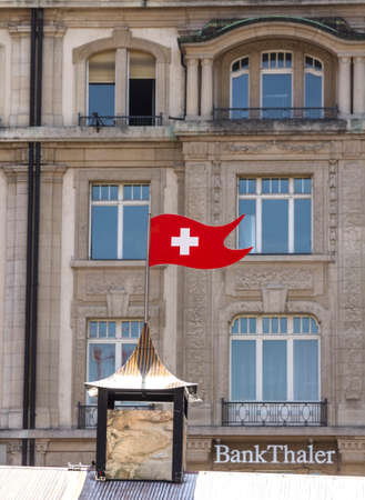 Basel, SWITZERLAND : Bank Thaler. A private bank with capital higher than legal requirements, it operates numbered accounts where client identity is known to only a few at the bankのeditorial素材
