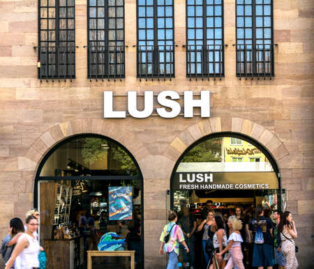 Nurnberg, Germany : Lush shop. Lush Ltd. is an English cosmetics retailer founded by Mark Constantine, a trichologist, and Liz Weir, a beauty therapistのeditorial素材