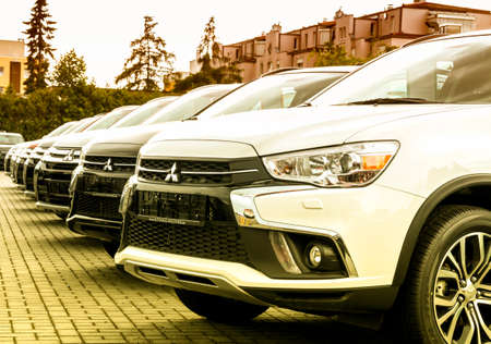Nurnberg, Germany : A row of Mitsubishi cars. Mitsubishi Dealer centerのeditorial素材