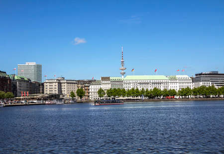 Hamburg, Germany: Panoramic view of Hamburg cityscape dominated by the Hamburg Television Tower, and the Elbe Riverのeditorial素材