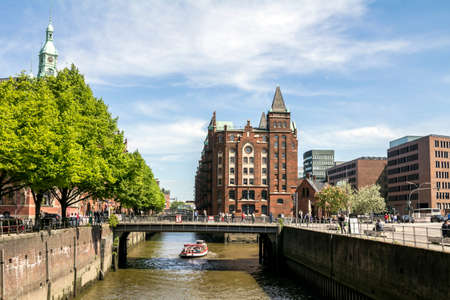 Hamburg, Germany, May 11, 2019: The Warehouse District in Hamburg, Germany. The largest warehouse district in the world is located in the port of Hamburg within the HafenCity quarter.のeditorial素材