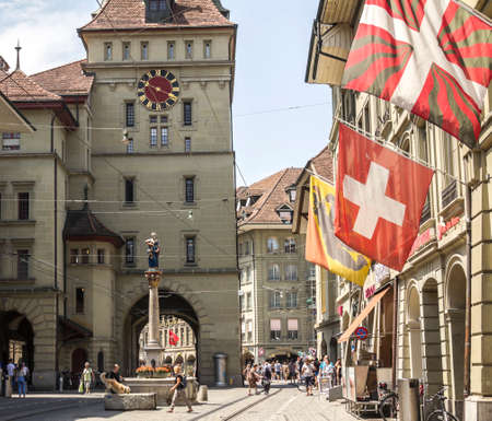 BERN, SWITZERLAND - view of old town of Bern city, unesco world heritage site, It is a popular shopping street and medieval city centre of Bern, Switzerlandのeditorial素材