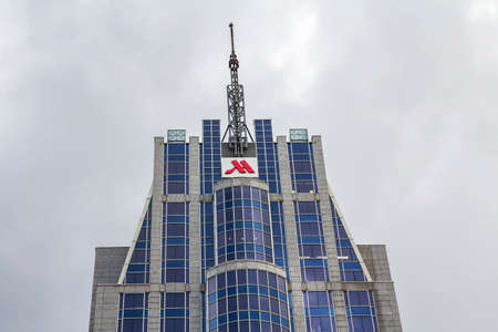 ROTTERDAM, NETHERLANDS : Sign Marriott on the hotel. Marriott International, Inc. is an American diversified hospitality company that manages and franchises hotels.のeditorial素材