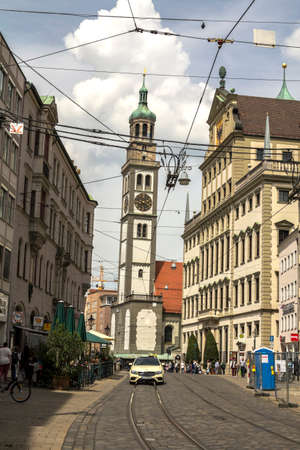 Augsburg, Germany - 2019 : Augsburg cityscape with Perlach Tower (Perlachturm) Augsburg, Swabia, Bavaria, Germanyのeditorial素材