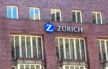 Hamburg, Germany: Zurich Insurance Group promotion on the top of a building. Zurich Insurance Group is the largest Swiss insurance company, headquartered in Zurich.のeditorial素材