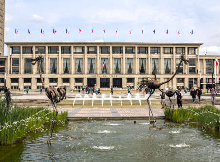 Le Havre, France - MAY 07, 2019: The square and the town hall in Le Havre in Normandy, France. City Hall is one of the symbols of the city, a UNESCO World Heritage Siteのeditorial素材