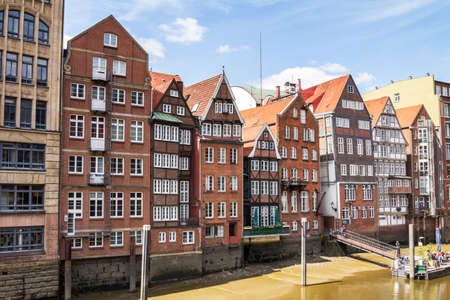 Hamburg, Germany : historic buildings on bank of Nikolaifleet canal on clear summer dayのeditorial素材