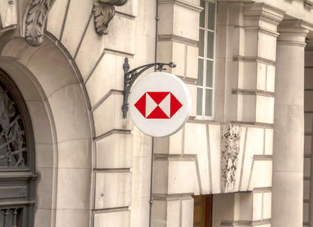 LONDON : HSBC UK branch exterior signage- high street store of British multinational banking companyのeditorial素材