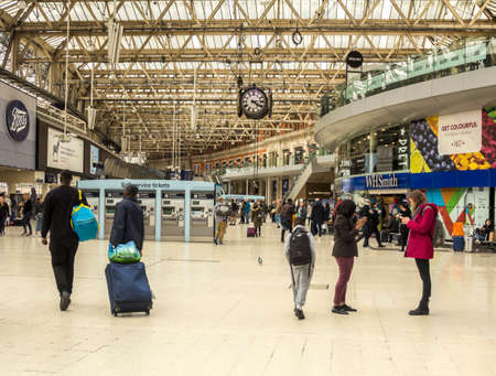 London, England - May, 2019: Inside view of Waterloo Station, since 1848, central London railway...