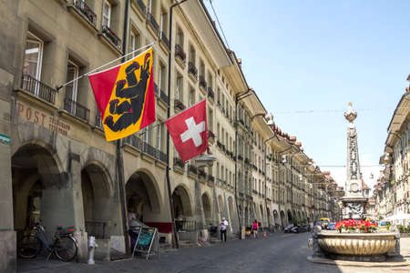 BERN, SWITZERLAND - July 2, 2019 view of old town of Bern city, unesco world heritage site, It is a...