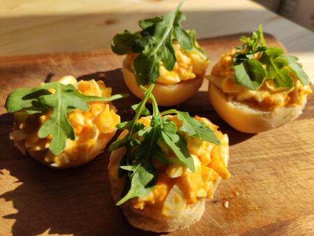 Home made egg cream sandwichesの写真素材