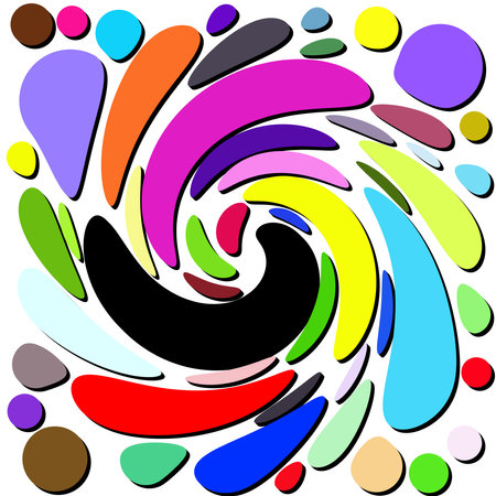 Swirl of circles and drop-like shapes with the colors of the entire spectrum of the rainbowのイラスト素材
