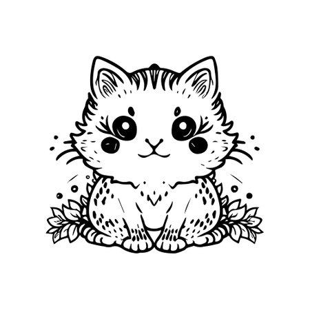 Cute cat. Hand drawn doodle vector illustration isolated on white background.のイラスト素材