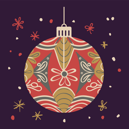 Christmas ball with abstract ornaments. Vector illustration in flat style.のイラスト素材