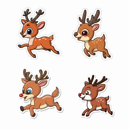 Cute cartoon reindeer stickers set. Vector illustration of a deer.のイラスト素材