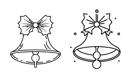 Christmas bell icon set in outline style isolated on white background. Vector illustration.のイラスト素材