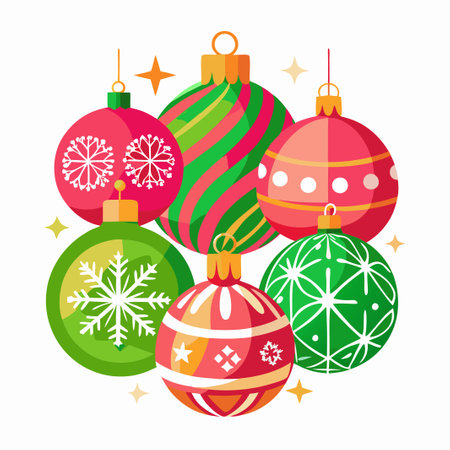 Colorful Christmas balls with snowflakes on white background. Vector illustration.のイラスト素材