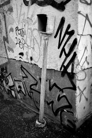 A monochrome picture of a car heater post.の写真素材
