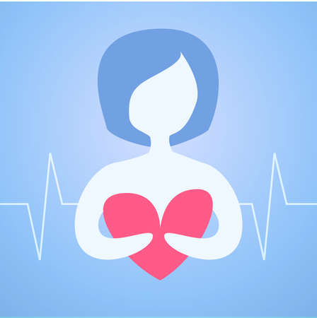 Heart health concept. Illustration of a woman holding hearth.の写真素材