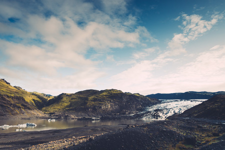 Floating icebergs at SÃ³lheimajÃ¶kull glacier in south Iceland.の写真素材