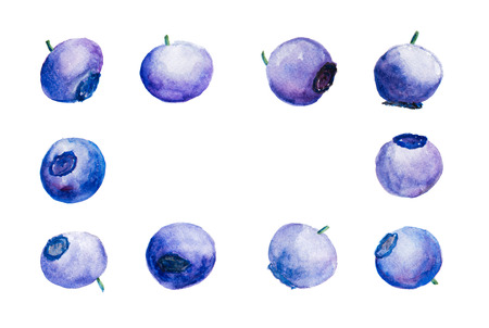 Frame with blueberries in watercolor.の写真素材