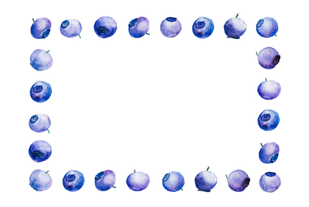 Full frame pattern with blueberries in watercolor.の写真素材