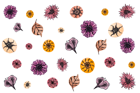 Hand-painted colorful floral pattern. Full frame. White background.の写真素材