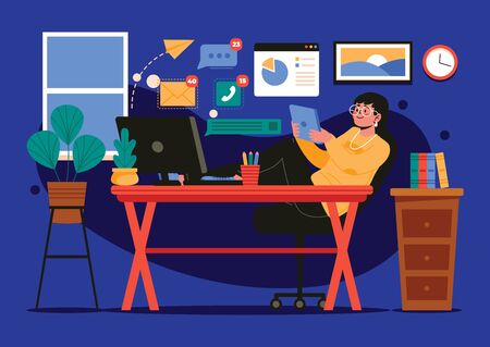 A man who is doing working at homeのイラスト素材