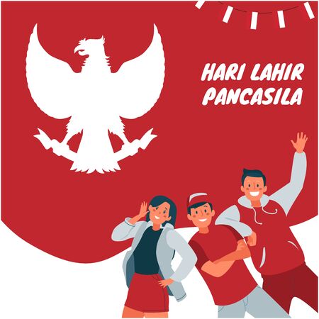Poster Pancasila Day with vector illustrationのイラスト素材