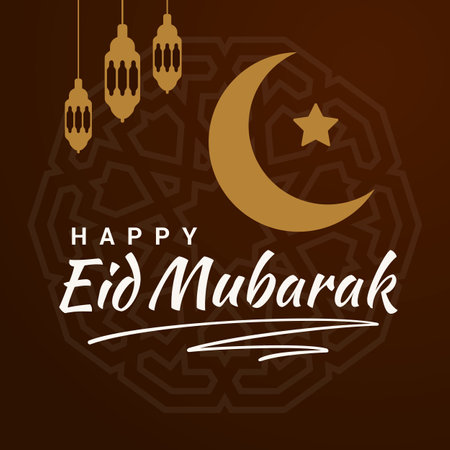 happy eid mubarak in brown background with latternのイラスト素材
