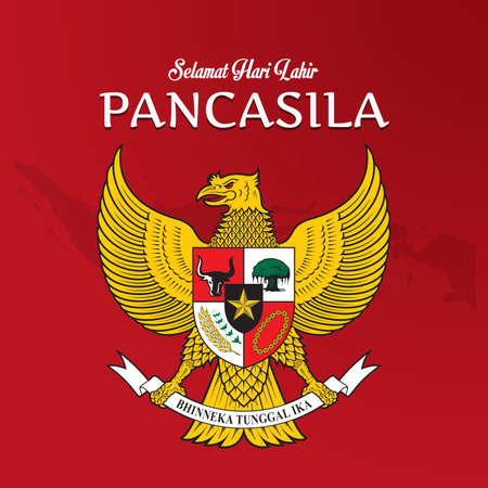 Pancasila Day with indonesia map backgroundのイラスト素材