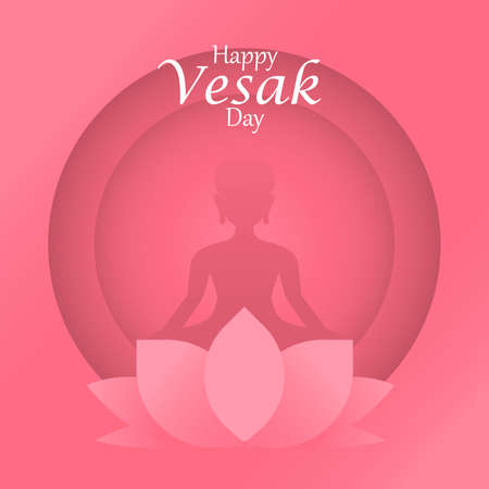 Happy Vesak Day (Selamat Hari Waisak) with pink background and lotus flowerのイラスト素材