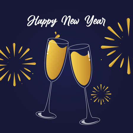 Happy New Year Gold Champagneのイラスト素材