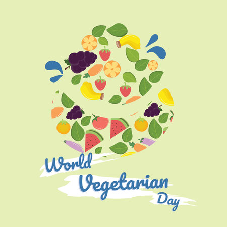 World Vegetarian Day Vector Illustration (Ilustrasi Vektor Hari Vegetarian Sedunia)のイラスト素材