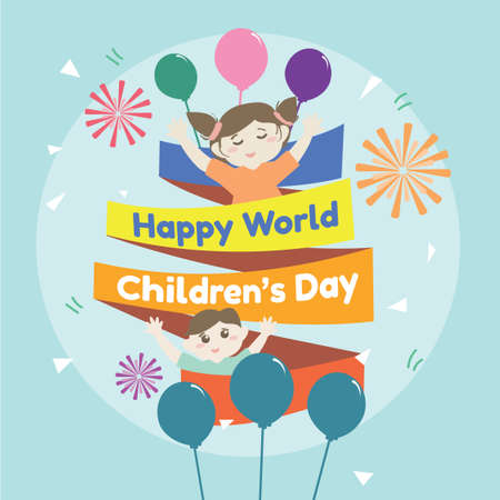 Happy World Childrenâs Day Vector Illustration (Ilustrasi Vektor Hari Anak)のイラスト素材