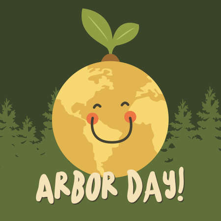 Planet Earth and Plants Vector Illustration for Happy Arbor Dayのイラスト素材