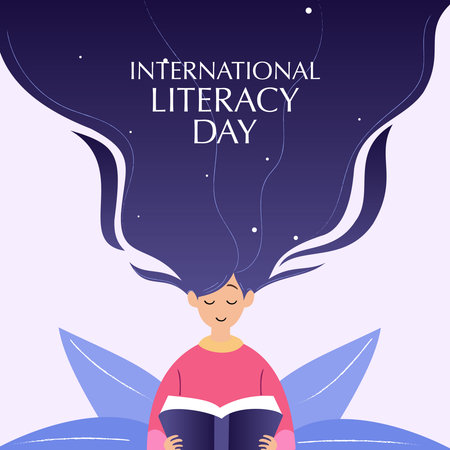 International Literacy Day. Girl reading a bookの写真素材