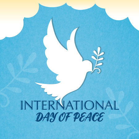 International Day of Peace. Dove of peace on blue background.の写真素材