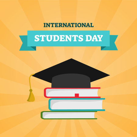 International Student Day poster. Graduation cap and books. Vector illustration.の写真素材