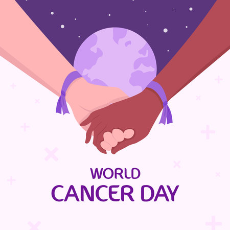 World Cancer Day banner. Hands holding Earth globe. Vector illustration.の写真素材