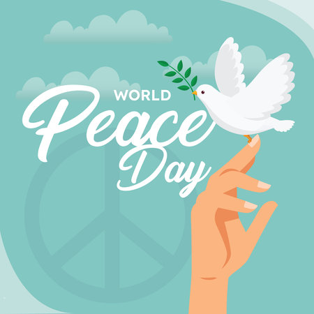 World Peace Day concept with peace dove on hand. Vector illustration.の写真素材