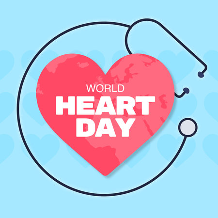 World Heart Day. Vector illustration in flat style on blue background.の写真素材