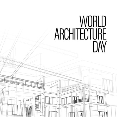 World Architecture Day with Architecture Sketch Background. Black and Whiteの写真素材