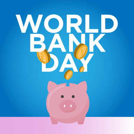 World Bank Day. Conceptual photo financial institution that provides banking services Colorful Piggy Bank with Gold Coins Floating on the Slitの写真素材