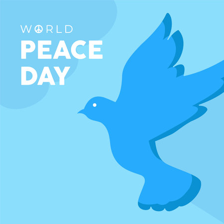 World Peace Day. Dove of peace on blue background. Vector illustrationの写真素材