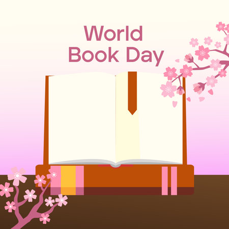 World Book Day. Vector illustration of a book and cherry blossom.の写真素材